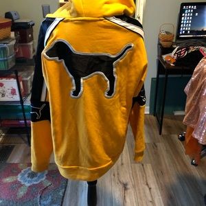 Pink Victoria secret yellow sweatshirt